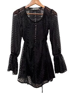 Y2K KIMCHI BLUE Sheer Swiss Dot Peasant Poetcore Coquette Blouse